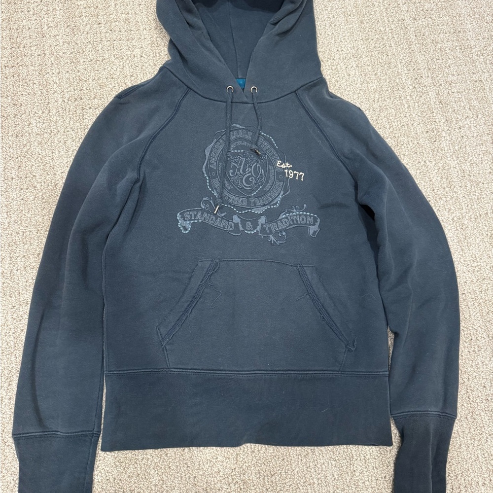 Vintage American Eagle Outfitters Y2K Dark Blue Hoodie small